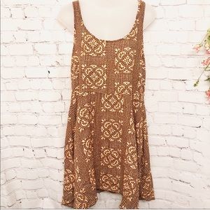 AERIE PATTERNED BROWN & ORANGE MINI SUN DRESS